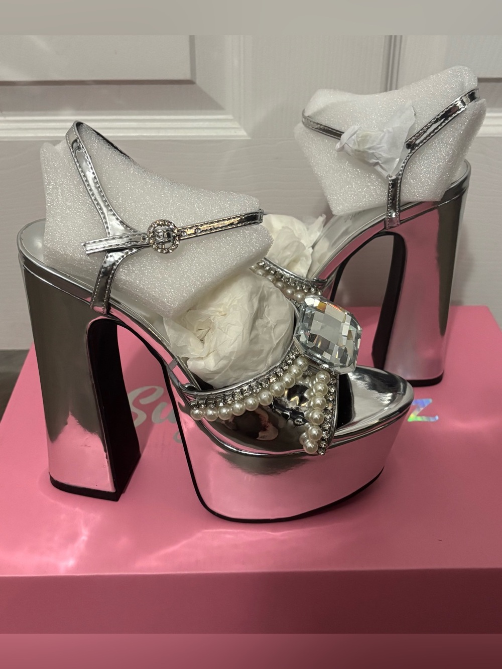 NIB Dolls Kill / Sugar Thrillz Silver Sweet Revelation Platform Heels - Picture 2 of 12